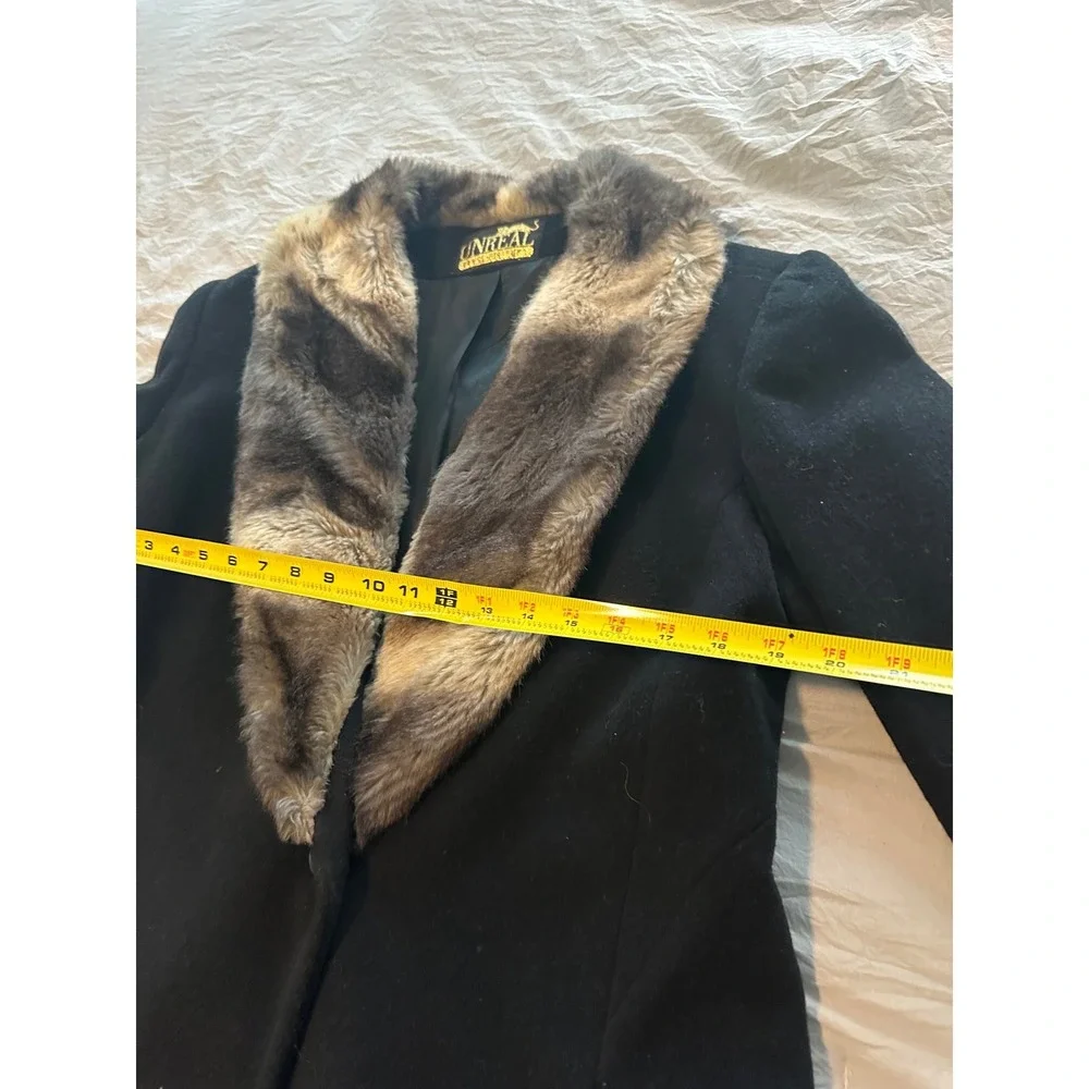 Unreal Fur Vintage 80's Black Coat Faux Fur Wool Blend Women 12/Large - Picture 6 of 10